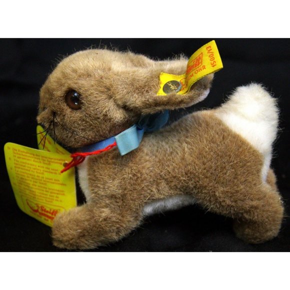 VTG NWT Steiff Austria Hoppy Tan Brown & White Bunny Rabbit Plush 4" 1500/13 - Picture 8 of 16